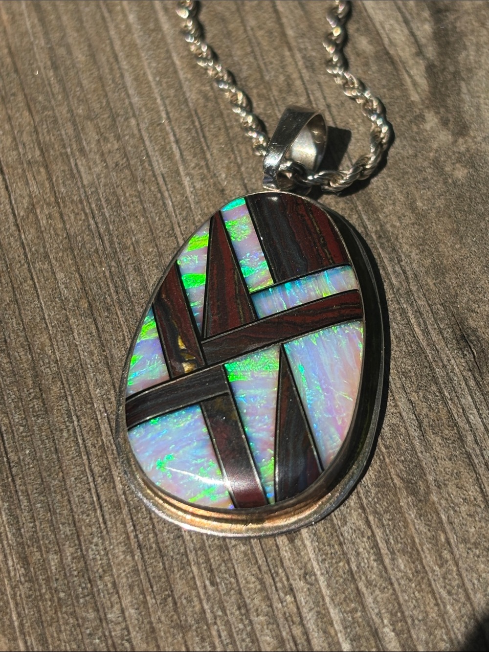Sterling Silver Teardrop Opal Pendant Necklace - Blue/Green/Red
